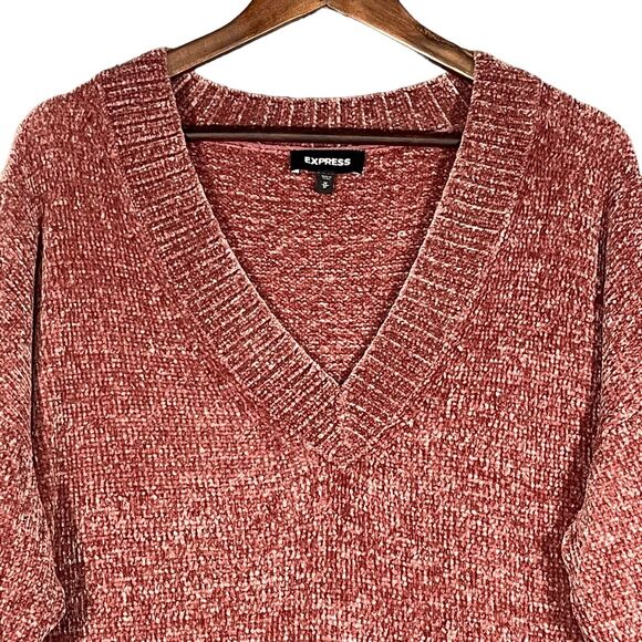 Express Tunic Pullover Sweater Women M Pink Chenille Super Soft Fabric R81 - Picture 3 of 12